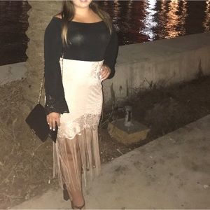 Wow Couture Tan Lace Fringe Skirt